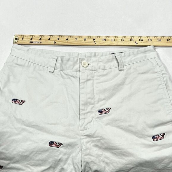 Vineyard Vines Ivory Stone Golf Shorts USA Flag Whales Embroidery Size 32 - Picture 6 of 8